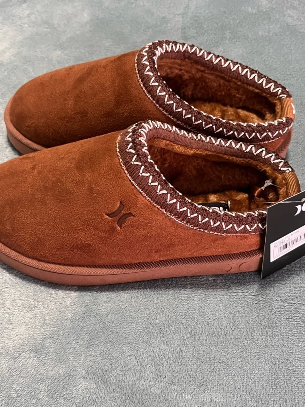 Hurley Kids Rust Brown Slip-On Fuzzy Lined Slippers